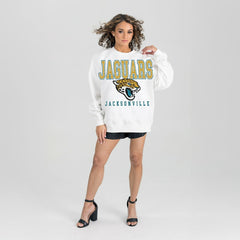 Jacksonville Jaguars Gameday Couture Women's Sunday Drives Oversized Crewneck Pullover Sweatshirt – White - NFL