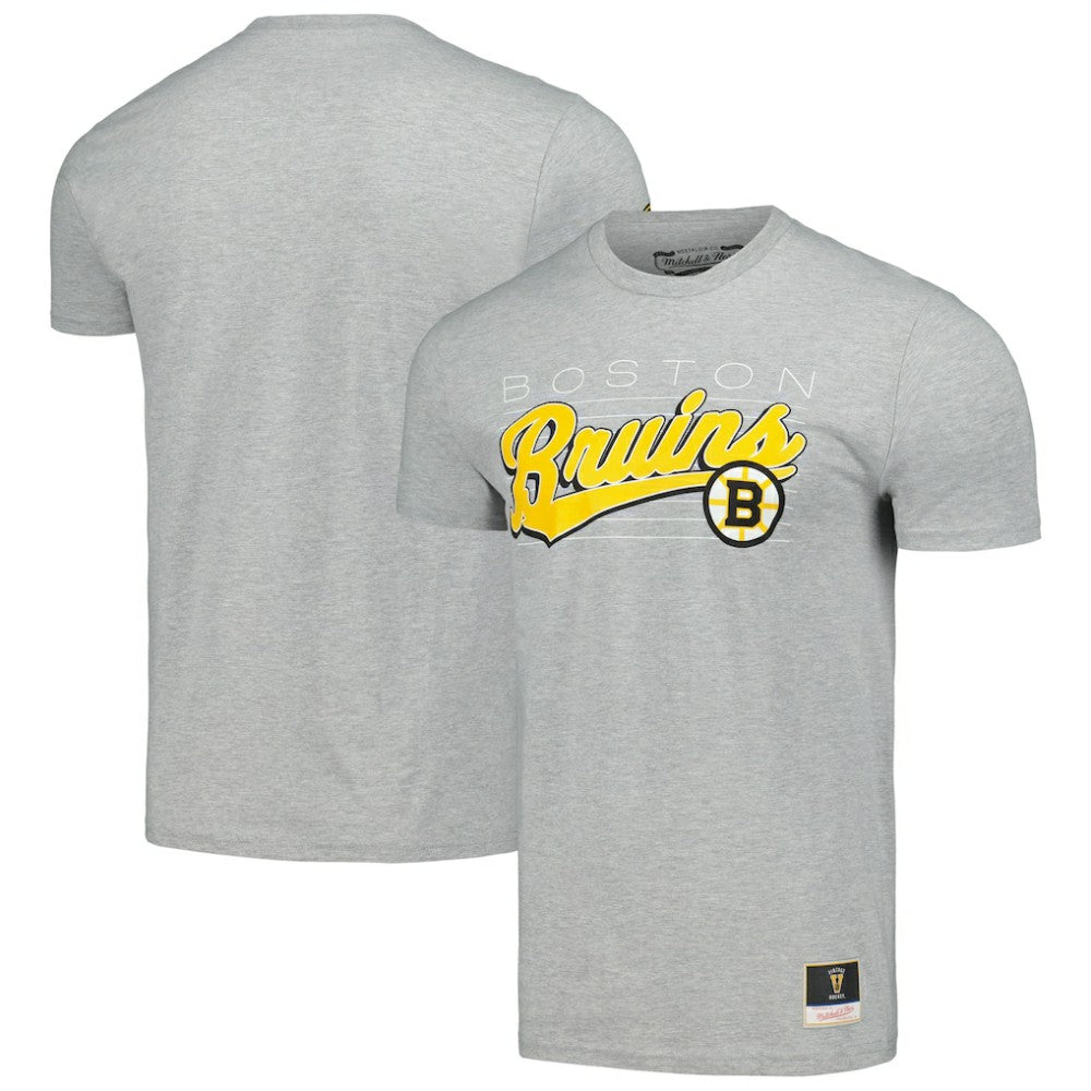 Boston Bruins Mitchell & Ness 100th Anniversary Script Sweep T-Shirt - Heather Gray | NHL discount