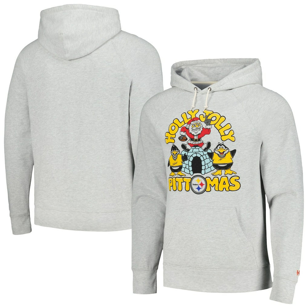Pittsburgh Steelers Homage Unisex Holiday Raglan Tri-Blend Pullover Hoodie - Gray - NFL
