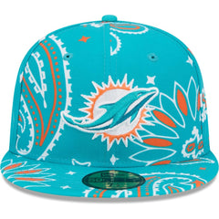 Miami Dolphins New Era Paisley 59FIFTY Fitted Hat - Aqua - NFL