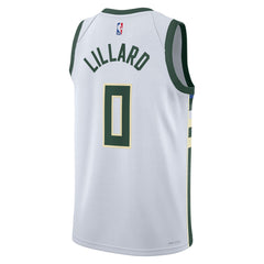 Nike Damian Lillard Milwaukee Bucks Unisex Fear The Deer Swingman Player Jersey Association Edition White