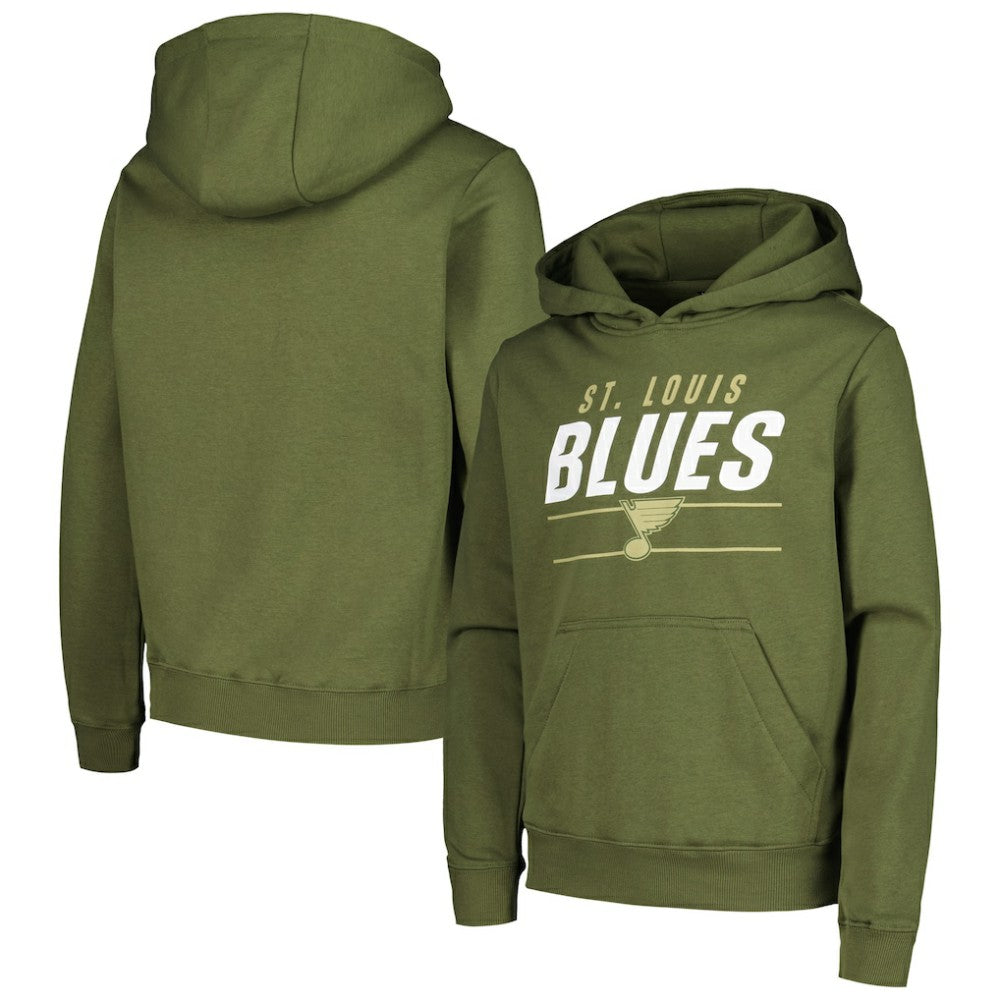 St. Louis Blues Levelwear Youth Podium Fleece Pullover Hoodie - Olive | NHL discount