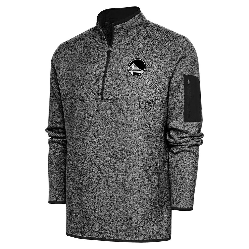 Golden State Warriors Antigua Metallic Logo Fortune Quarter-Zip Jacket Heather Black