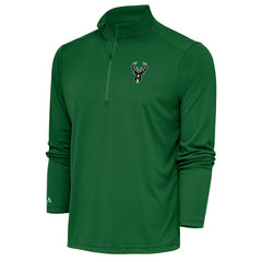 Milwaukee Bucks Antigua Metallic Logo Tribute Quarter-Zip Top Hunter Green