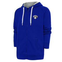 New York Knicks Antigua Metallic Logo Victory Raglan Full-Zip Hoodie Blue