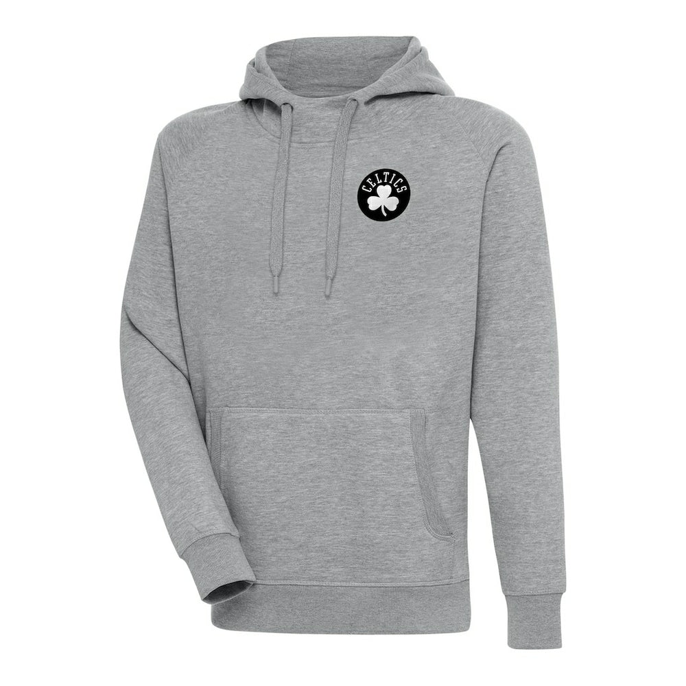 Boston Celtics Antigua Metallic Logo Victory Raglan Pullover Hoodie Heather Gray