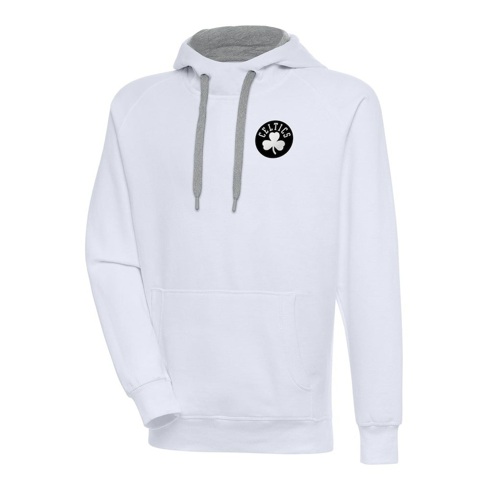 Boston Celtics Antigua Metallic Logo Victory Raglan Pullover Hoodie White
