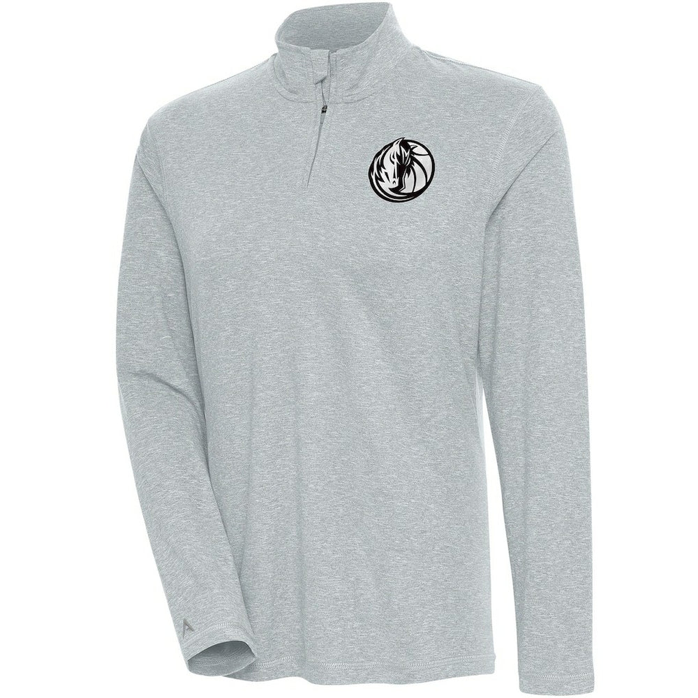 Dallas Mavericks Antigua Women's Brushed Metallic Comfort Quarter-Zip Pullover Top - Heather Gray