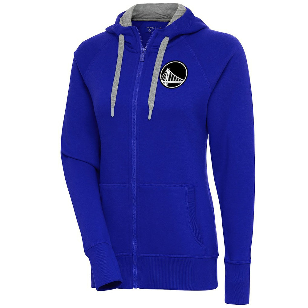 Golden State Warriors Antigua Women's Brushed Metallic Victory Full-Zip Hoodie - Royal