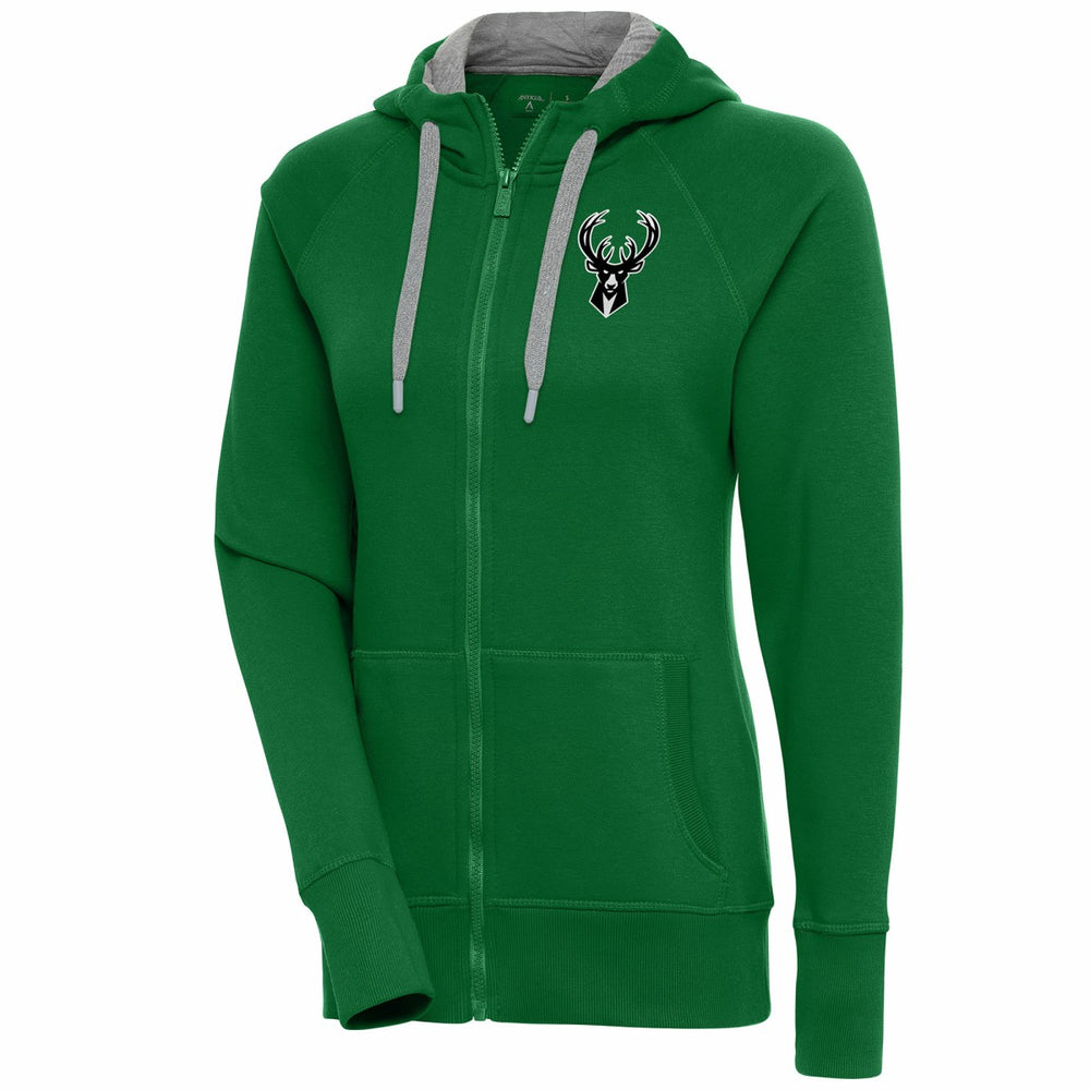 Milwaukee Bucks Antigua Women's Brushed Metallic Victory Full-Zip Hoodie - Hunter Green