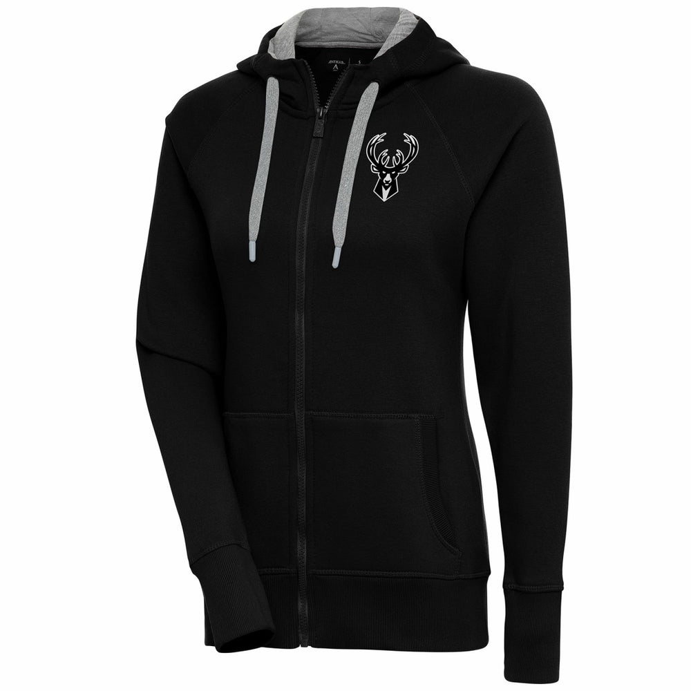 Milwaukee Bucks Antigua Women's Brushed Metallic Victory Full-Zip Hoodie - Black