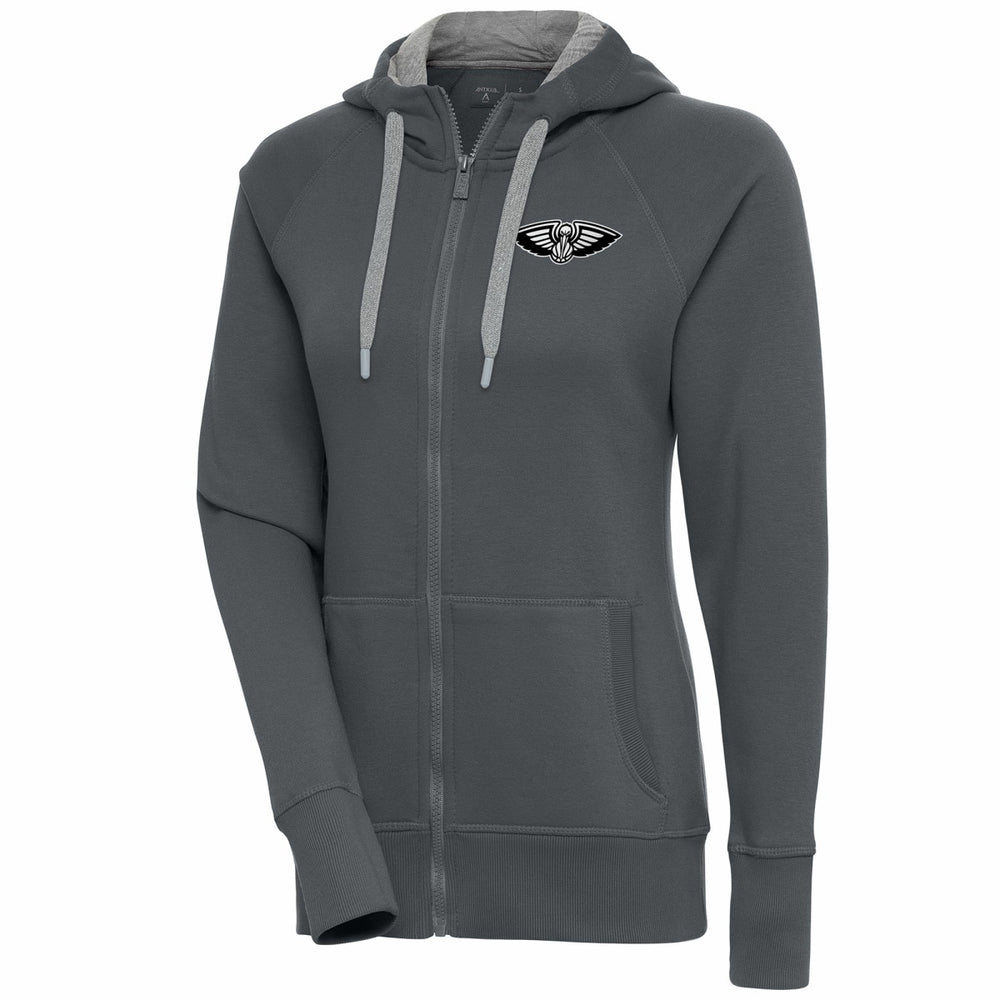 New Orleans Pelicans Antigua Women's Brushed Metallic Victory Full-Zip Hoodie - Charcoal