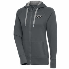 New Orleans Pelicans Antigua Women's Brushed Metallic Victory Full-Zip Hoodie - Charcoal