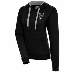 Milwaukee Bucks Antigua Women's Brushed Metallic Victory Pullover Hoodie - Black