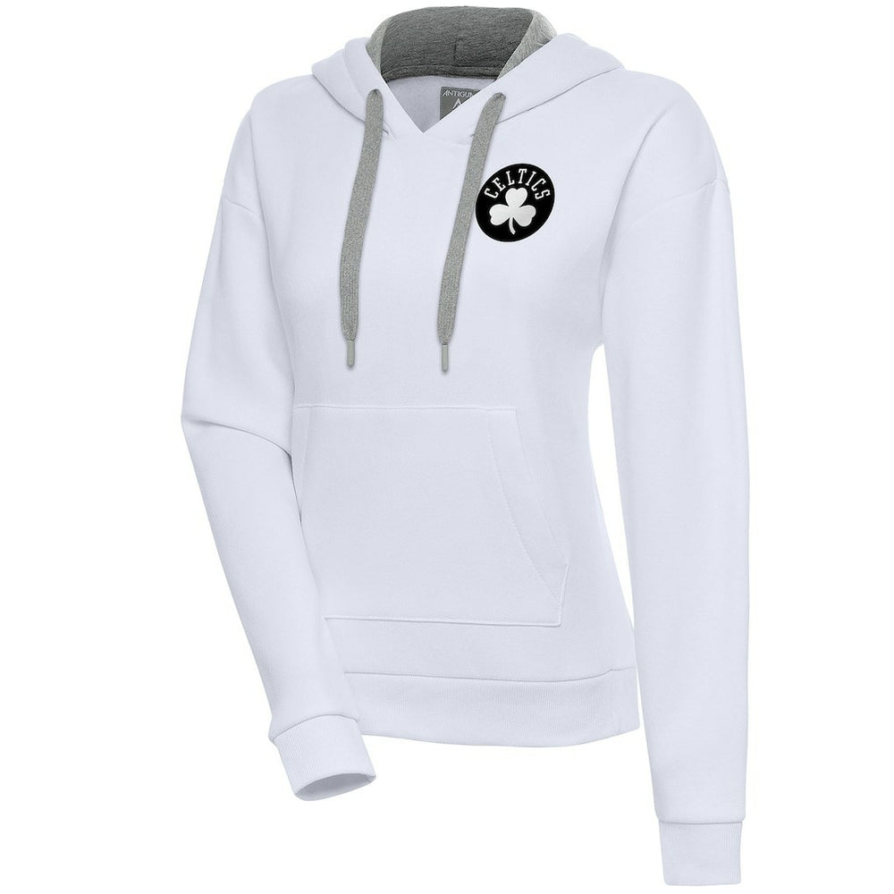 Boston Celtics Antigua Women's Brushed Metallic Victory Pullover Hoodie - White