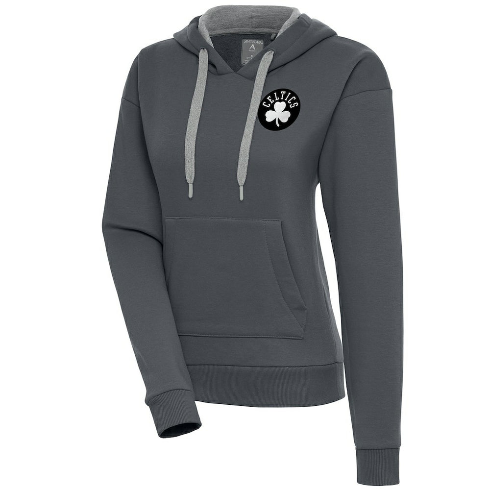 Boston Celtics Antigua Women's Brushed Metallic Victory Pullover Hoodie - Charcoal