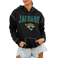 Jacksonville Jaguars Gameday Couture Women's Oversized Catch the Vibe Studded Pullover Hoodie - Black - NFL