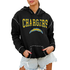 Los Angeles Chargers Gameday Couture Women's Oversized Catch the Vibe Studded Pullover Hoodie - Black - NFL