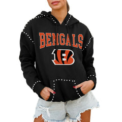 Cincinnati Bengals Gameday Couture Women's Oversized Catch the Vibe Studded Pullover Hoodie - Black - NFL