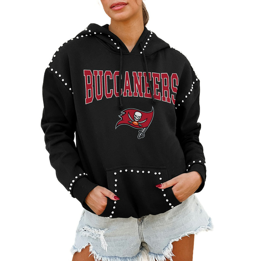 Tampa Bay Buccaneers Gameday Couture Women's Oversized Catch the Vibe Studded Pullover Hoodie - Black - NFL