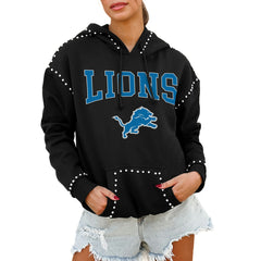 Detroit Lions Gameday Couture Women's Oversized Catch the Vibe Studded Pullover Hoodie - Black - NFL