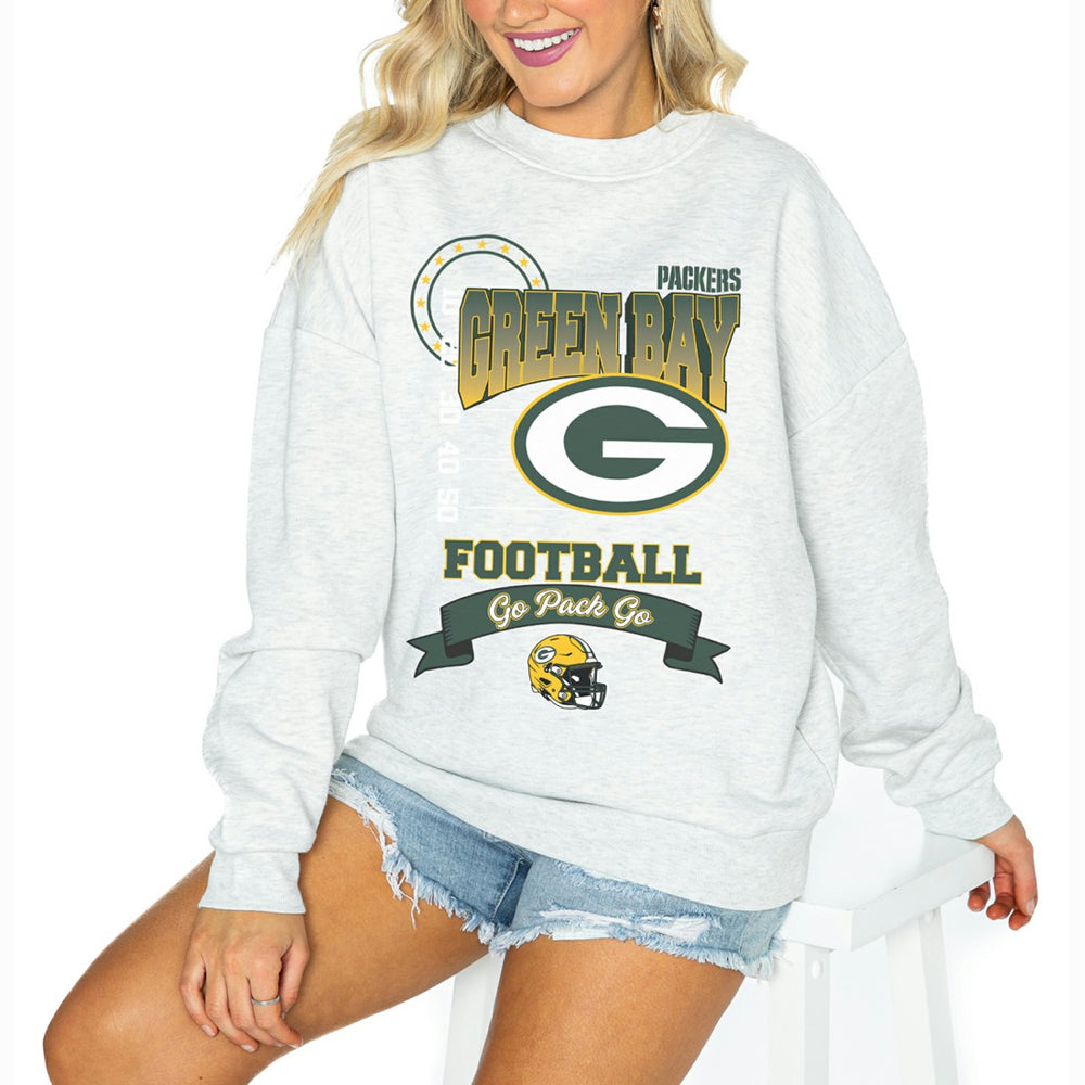 Green Bay Packers Gameday Couture Women's Oversized Run the Show Pullover Sweatshirt - Ash - NFL