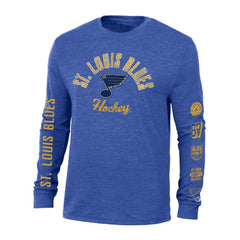 St. Louis Blues Champion Multi-Logo Tri-Blend Long Sleeve T-Shirt - Heather Blue | NHL Clearance