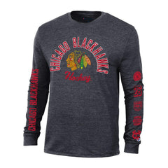 Chicago Blackhawks Champion Multi-Logo Tri-Blend Long Sleeve T-Shirt - Heather Black | NHL discount