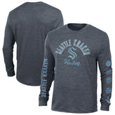 Seattle Kraken Champion Multi-Logo Tri-Blend Long Sleeve T-Shirt - Heather Navy | NHL Clearance