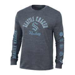 Seattle Kraken Champion Multi-Logo Tri-Blend Long Sleeve T-Shirt - Heather Navy | NHL Clearance