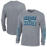 Seattle Kraken Champion Tri-Blend Dual-Stripe Long Sleeve T-Shirt - Heather Gray | NHL Lifestyle