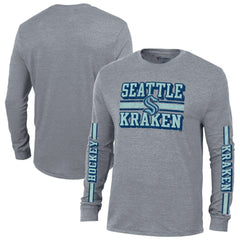 Seattle Kraken Champion Tri-Blend Dual-Stripe Long Sleeve T-Shirt - Heather Gray | NHL Lifestyle