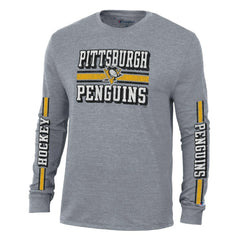 Pittsburgh Penguins Champion Tri-Blend Dual-Stripe Long Sleeve T-Shirt - Heather Gray | NHL Lifestyle