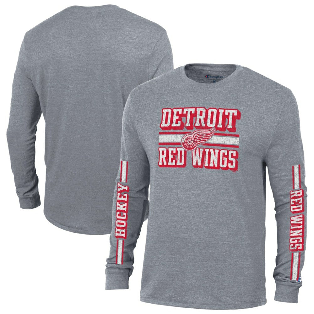 Detroit Red Wings Champion Tri-Blend Dual-Stripe Long Sleeve T-Shirt - Heather Gray | NHL Clearance