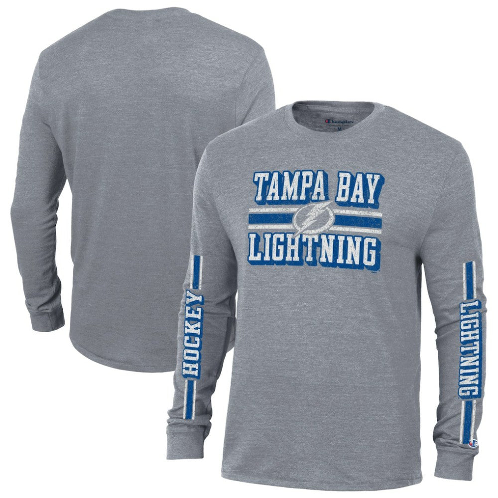 Tampa Bay Lightning Champion Tri-Blend Dual-Stripe Long Sleeve T-Shirt - Heather Gray | NHL near me
