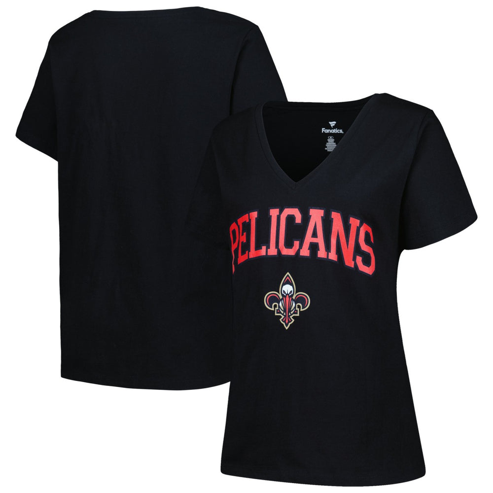 New Orleans Pelicans Profile Women's Plus Size Arch Over Logo V-Neck T-Shirt Black