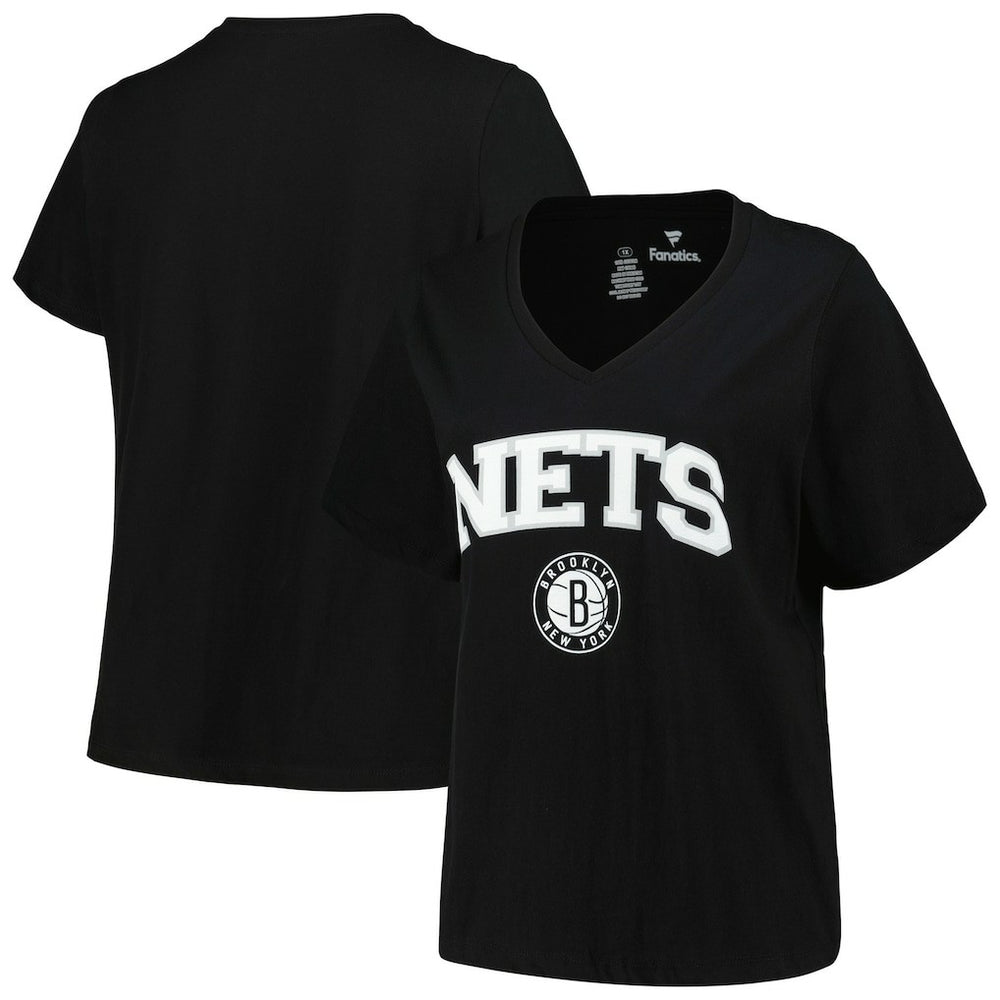 Brooklyn Nets Profile Women's Plus Size Arch Over Logo V-Neck T-Shirt Black