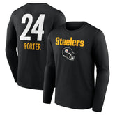 Joey Porter Jr. Pittsburgh Steelers Team Wordmark Player Name & Number Long Sleeve T-Shirt - Black - NFL