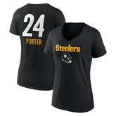 Joey Porter Jr. Pittsburgh Steelers Women's Team Wordmark Player Name & Number V-Neck T-Shirt - Black - NFL