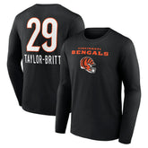 Cam Taylor-Britt Cincinnati Bengals Team Wordmark Player Name & Number Long Sleeve T-Shirt - Black - NFL