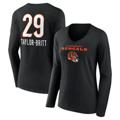 Cam Taylor-Britt Cincinnati Bengals Women's Team Wordmark Player Name & Number Long Sleeve V-Neck T-Shirt - Black - NFL