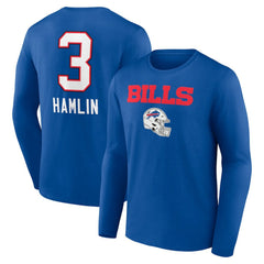 Damar Hamlin Buffalo Bills Team Wordmark Player Name & Number Long Sleeve T-Shirt - Royal - NFL