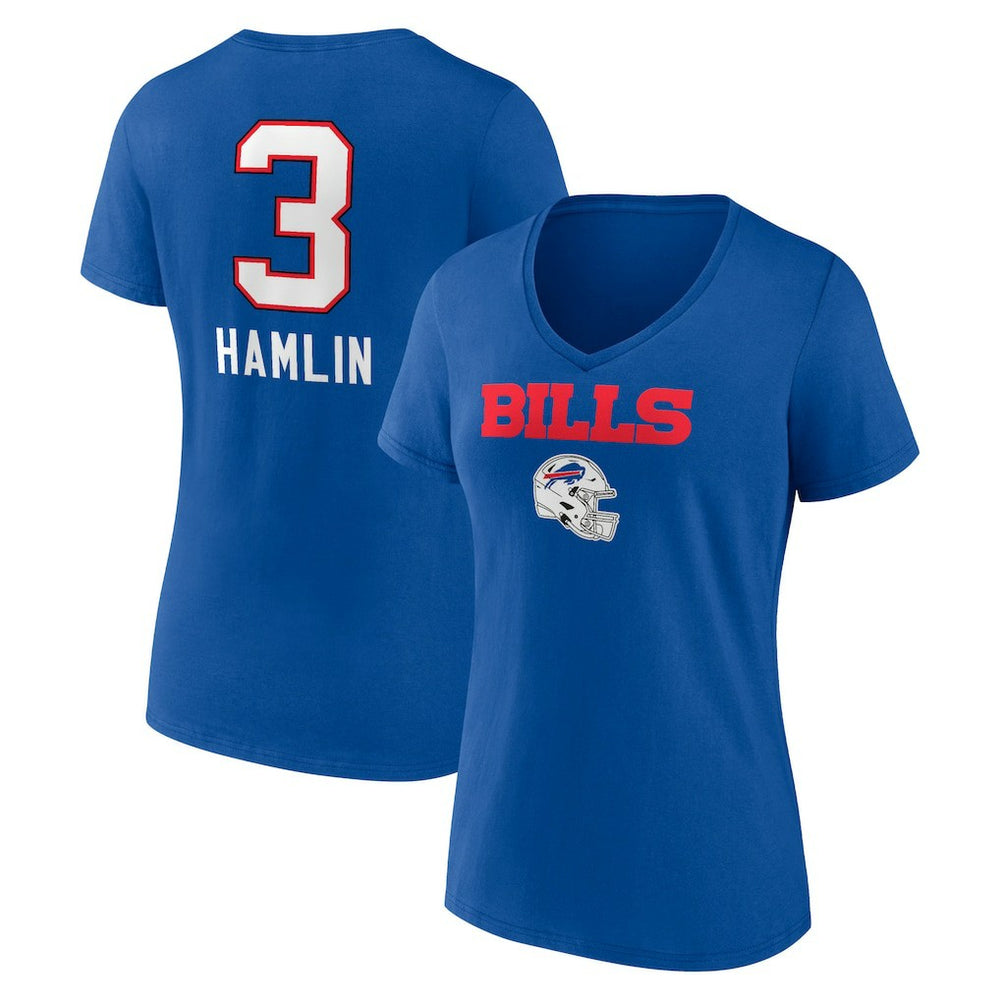 Damar Hamlin Buffalo Bills Women's Team Wordmark Player Name & Number V-Neck T-Shirt - Royal - NFL