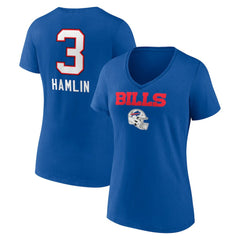 Damar Hamlin Buffalo Bills Women's Team Wordmark Player Name & Number V-Neck T-Shirt - Royal - NFL