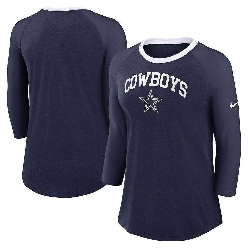 Dallas Cowboys Women's 3/4 Sleeve Raglan Fashion Top - Navy - Nike