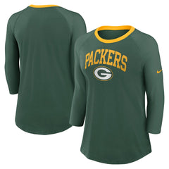 Green Bay Packers Women's 3/4 Sleeve Raglan Fashion Top - Green - Nike