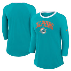 Miami Dolphins Women's 3/4 Sleeve Raglan Fashion Top - Aqua - Nike