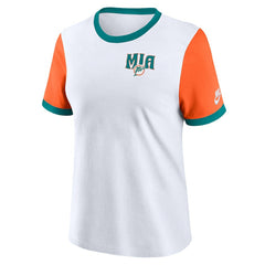 Miami Dolphins Women's Rewind Ringer T-Shirt - White/Orange - Nike