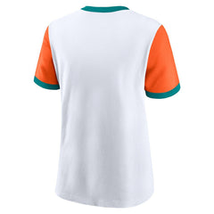 Miami Dolphins Women's Rewind Ringer T-Shirt - White/Orange - Nike