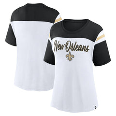 New Orleans Saints Women's Cheer Chant Fashion Crop Top - White/Black - Fanatics